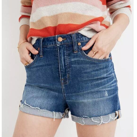 MADEWELL Cutoff High-Rise Denim Jean Shorts in Glenoaks Wash - Picture 1 of 12